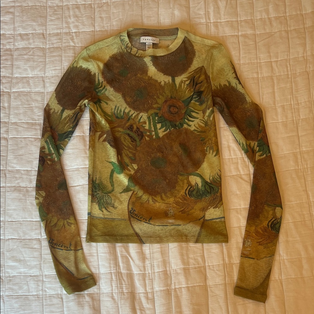 Topshop Green Floral Long Sleeve Tee